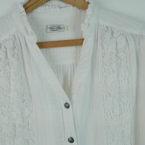 Tasha Polizzi XL Top White Cotton gauze Lace Western Cowgirl Boho Button Down - Picture 3 of 9